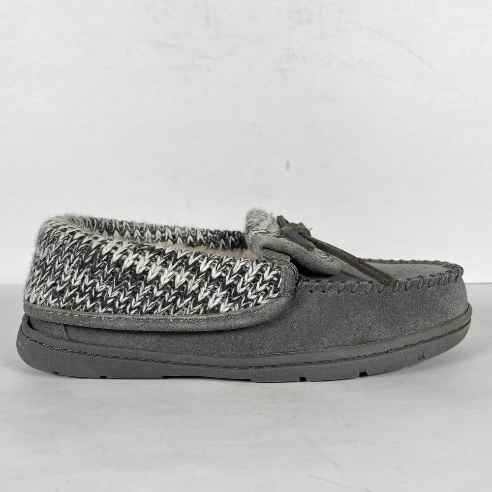 Clarks Slippers Womens Size 6 M Gray Suede Slip On Moccasin Faux Fur Lined Shoes